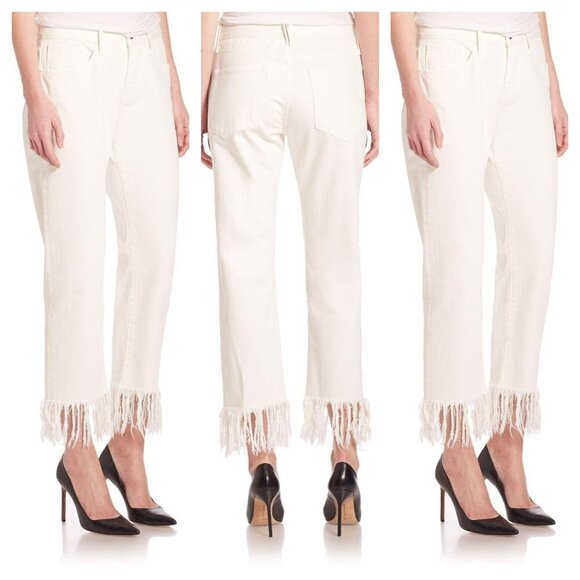 3x1 Pants - 3x1 Bianca Women's Cropped White Fringe Straight Leg 100% Cotton Jeans 2…